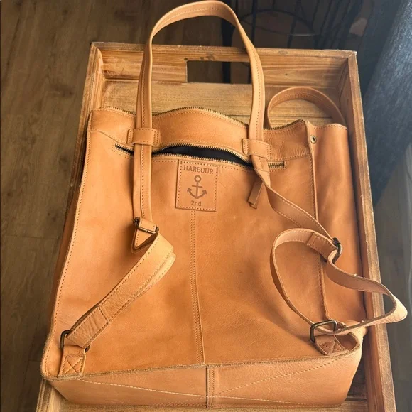 Elegant Tan Leather Tote Bag - Picture 2 of 4